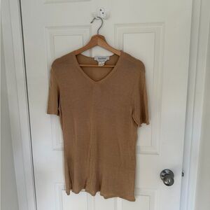 MaxMara Camel V-Neck Short Sleeve Knit Tee